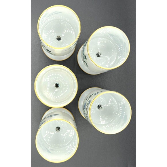 Norleans Frosted Wine Glass White Satin Art Italy Blue Flowers 24K Gold Trim Set - Picture 2 of 13